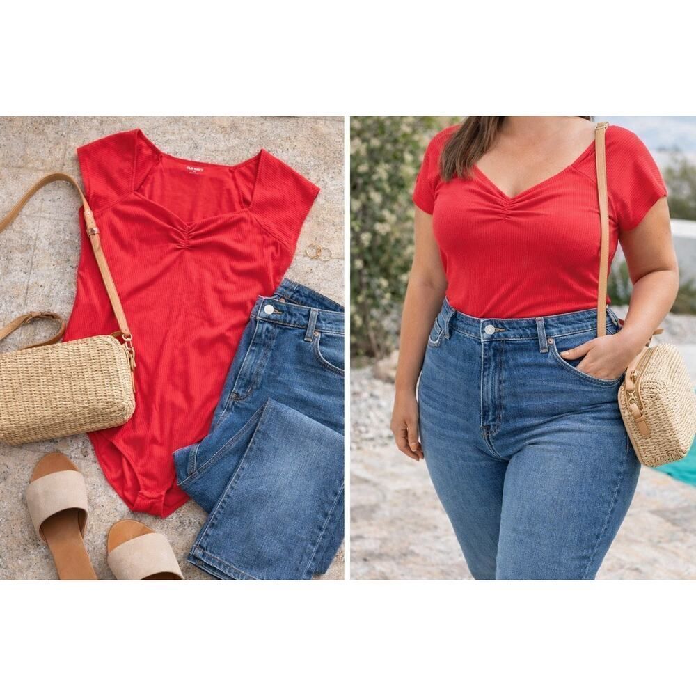 Old Navy Red Ribbed Bodysuit XXL Stretch Fit Casual Everyday Top Comfy OOTD
